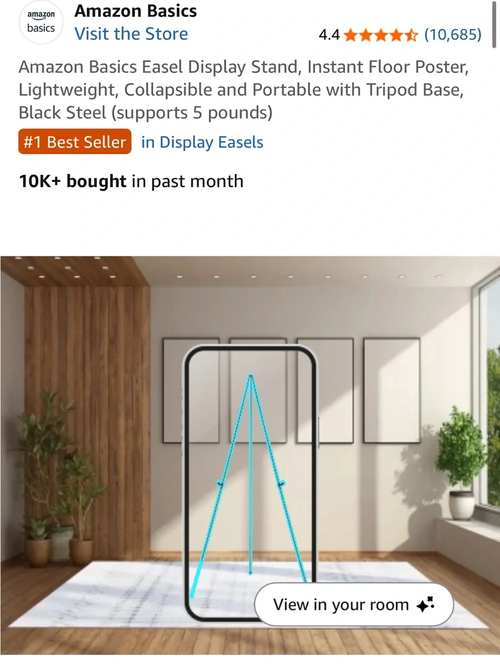 Amazon Black Metal Tripod Display Easel